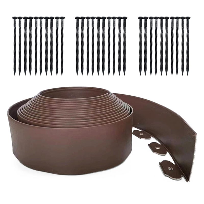 maebeacae 33FT No Dig Landscape Edging  4 in Tall Flexible Garden Edging Borders Lawn Edging with 30 Spikes Plastic Edging Border for Garden  Flower Beds  Pavement-Brown - Image 1